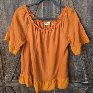 Terzo Millennio Shirt Women's Size‎ Large Orange Short Sleeve Ruffles Linen